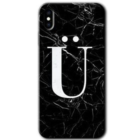 Apple iPhone X Siyah Mermer Desenli Ü Harfi Baskılı Uyumlu Silikon Kılıf