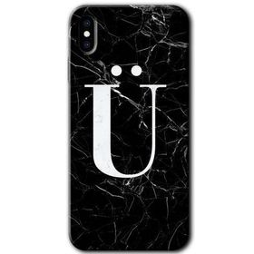 Apple iPhone X Siyah Mermer Desenli Ü Harfi Baskılı Uyumlu Silikon Kılıf