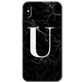 Apple iPhone X Siyah Mermer Desenli Ü Harfi Baskılı Uyumlu Silikon Kılıf