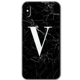 Apple iPhone X Siyah Mermer Desenli V Harfi Baskılı Uyumlu Silikon Kılıf