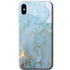 Apple iPhone XS Mavi Gold Mermer Baskılı Uyumlu Silikon Kılıf