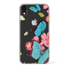 Apple MFONI_101566 iPhone Xr Arka Koruma Kapak Mavi Kelebekler Desenli Silikon Kılıf