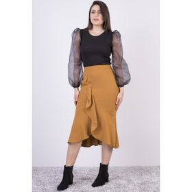 Apsen 2123/80 Hardal Mevsimlik Volanlı Midi Boy Krep Kadın Etek