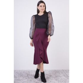 Apsen 2123/80 Mor Mevsimlik Volanlı Midi Krep Kadın Etek