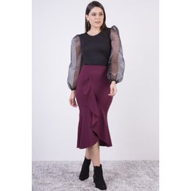 Apsen 2123/80 Mor Mevsimlik Volanlı Midi Krep Kadın Etek