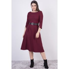 Apsen 3809/110 Bordo Yeni Sezon Kemerli Bisiklet Yaka Kadın Elbise