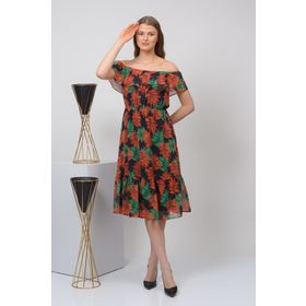 Apsen 4448/115 Siyah Desenli Madonna Yaka Midi Şifon Kadın Elbise