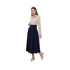 Apsen Textile 2054-90 Metal Aksesuar Detaylı Mevsimlik Maxi Lacivert Kadın Kloş Etek