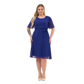 Apsen Textile 4257-110 Bağlama Detaylı Saks Kadın Midi Şifon Elbise