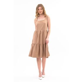 Apsen Textile 4327-100 Askılı Eteği Fırfırlı Camel Kadın Midi Elbise