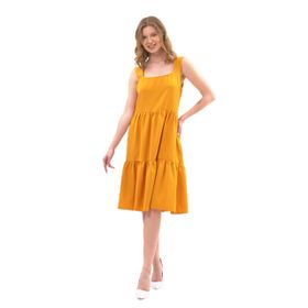 Apsen Textile 4327-100 Askılı Eteği Fırfırlı Hardal Kadın Midi Elbise