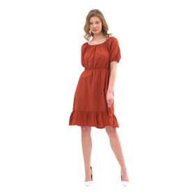Apsen Textile 4367-95 Beli Lastikli Tery Coton Elbise Kiremit Kadın Elbise