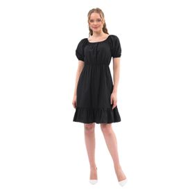Apsen Textile 4367-95 Beli Lastikli Tery Coton Elbise Siyah Kadın Elbise