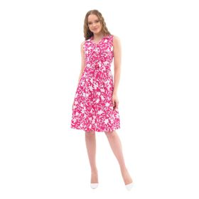 Apsen Textile 4405-105 Düğme Detaylı V Yaka Fuşya Kadın Cotton Elbise