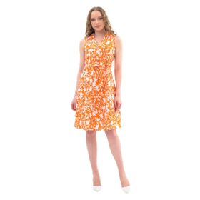 Apsen Textile 4405-105 Düğme Detaylı V Yaka Turuncu Kadın Cotton Elbise