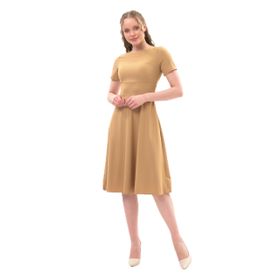 Apsen Textile 4442-110 Bisiklet Yaka Midi Camel Kadın Krep Elbise