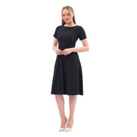 Apsen Textile 4442-110 Bisiklet Yaka Midi Siyah Kadın Krep Elbise