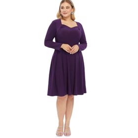 Apsen Textile 4464-110 Beşgen Yaka Uzun Kol Detaylı Kısa Örme Mor Kadın Elbise