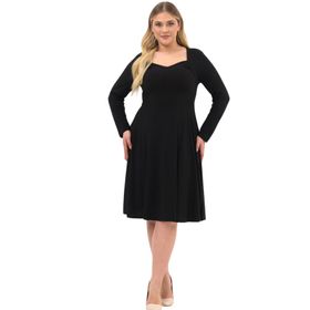 Apsen Textile 4464-110 Beşgen Yaka Uzun Kol Detaylı Kısa Örme Siyah Kadın Elbise