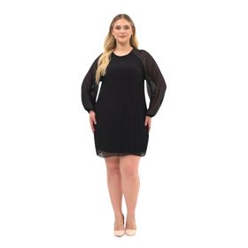 Apsen Textile 4492-100 Pilise Detaylı Siyah Kadın Midi Şifon Elbise