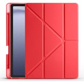 Apsuwa Samsung Galaxy A9 Plus X210 Tri Folding Kalem Bölmeli Standlı Kırmızı Kılıf
