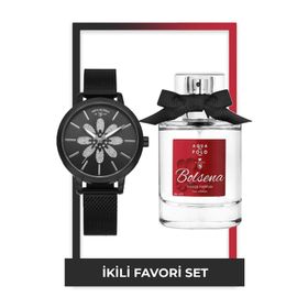 Aqua Di Polo 1987 Sevgililer Gününe Özel Seri STCC021250 Siyah Kadın Kol Saati + Bolsena EDP 50 ml Kadın Parfüm