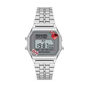 Aqua Di Polo APWA063501 Kadın Gümüş Metal Kordonlu Pop Dijital Retro Saat