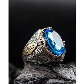 Aquamarin Taşlı 925 Ayar Gümüş Erkek Yüzük