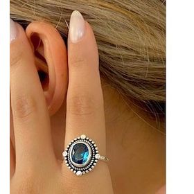 Aquamarine Taş Otantik Üst Kalite 925 Ayar Gümüş Yüzük