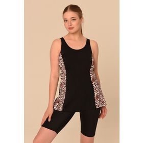 Aquaviva Kadın Siyah Leopar Büyük Beden Şortlu Tankini