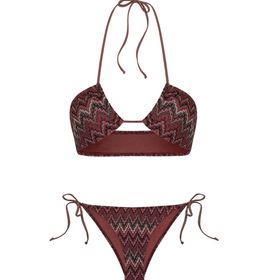 Aquella Chloe Bordo Halter Yaka Triko Bikini Takımı