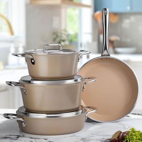 Ar-Yıldız Neo-Ceramic Bej 7 Parça Tencere Seti