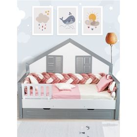 Aras Bebe 90x190 cm Pembe Kadife Örgülü Montessori Uyku Seti