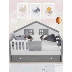 Aras Bebe Montessori 90x190 cm Gri Kadife Örgülü Uyku Seti
