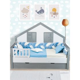 Aras Bebe Montessori 90x190 cm Mavi Kadife Örgülü Uyku Seti