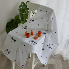 Arba Baby Organik Pamuk 4 Katlı Desenli Beyaz Panda Temalı Müslin Bebek Battaniyesi