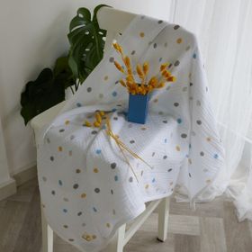 Arba Baby Organik Pamuk 4 Katlı Desenli Renkli Puantiye Temalı Müslin Bebek Battaniyesi