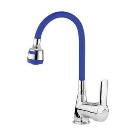 Arçe Duvardan Spiral Başlıklı Mavi Krom Evye Mutfak Bataryası