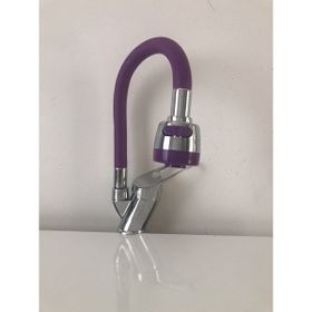 Arçe Duvardan Spiral Başlıklı Mor Krom Evye Mutfak Bataryası