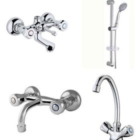Arçe Klasik Çevirmeli Banyo + Evye + Sabit Lavabo Bataryası + Sürgülü Duş Takımı