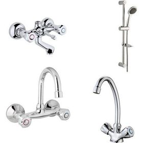 Arçe Klasik Çevirmeli Banyo + Kuğu Evye + Lavabo Bataryası + Sürgülü Duş Takımı