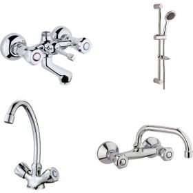 Arçe Klasik Çevirmeli Banyo + Kuğu Evye + Lavabo Bataryası + Sürgülü Duş Takımı