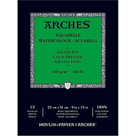 Arches Orta Doku 300 gr 23x31 cm 12 Yaprak Sulu Boya Defteri