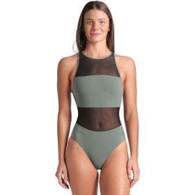 Arena 006658600 Mesh Panels Swimsuit Vent Back Gri Kadın Yüzücü Mayosu