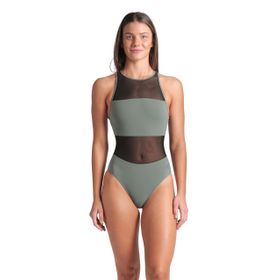 Arena 006658600 Mesh Panels Swimsuit Vent Back Gri Kadın Yüzücü Mayosu