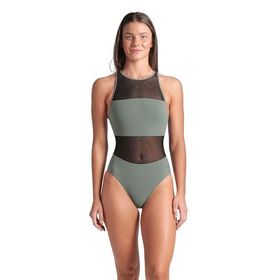 Arena 006658600 Mesh Panels Swimsuit Vent Back Gri Kadın Yüzücü Mayosu