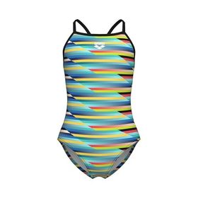 Arena 009006550 Çok Renkli Racing Stripe Swimsuit Lightdrop Back Çocuk Yüzücü Mayosu