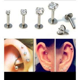 Ares Collection Cerrahi Çelik 1 Adet Tek Taş Tragus Dudak Helix Gümüş Piercing