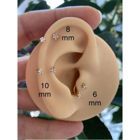 Ares Collection Cerrahi Gold Çelik Iki Ucu Zirkon Yıldız Taşlı Helix Kıkırdak Tragus Rook Lobe Uyumlu Halka Piercing