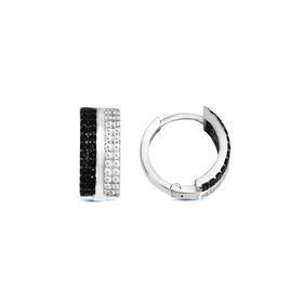 Argentum Concept K051801 Siyah Beyaz Taşlı Halka Gümüş Küpe